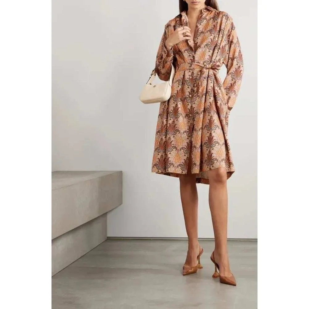 ETRO Paisley Print Shirt Dress Long‎ Sleeve Belted Casual Party Cocktail Size 8